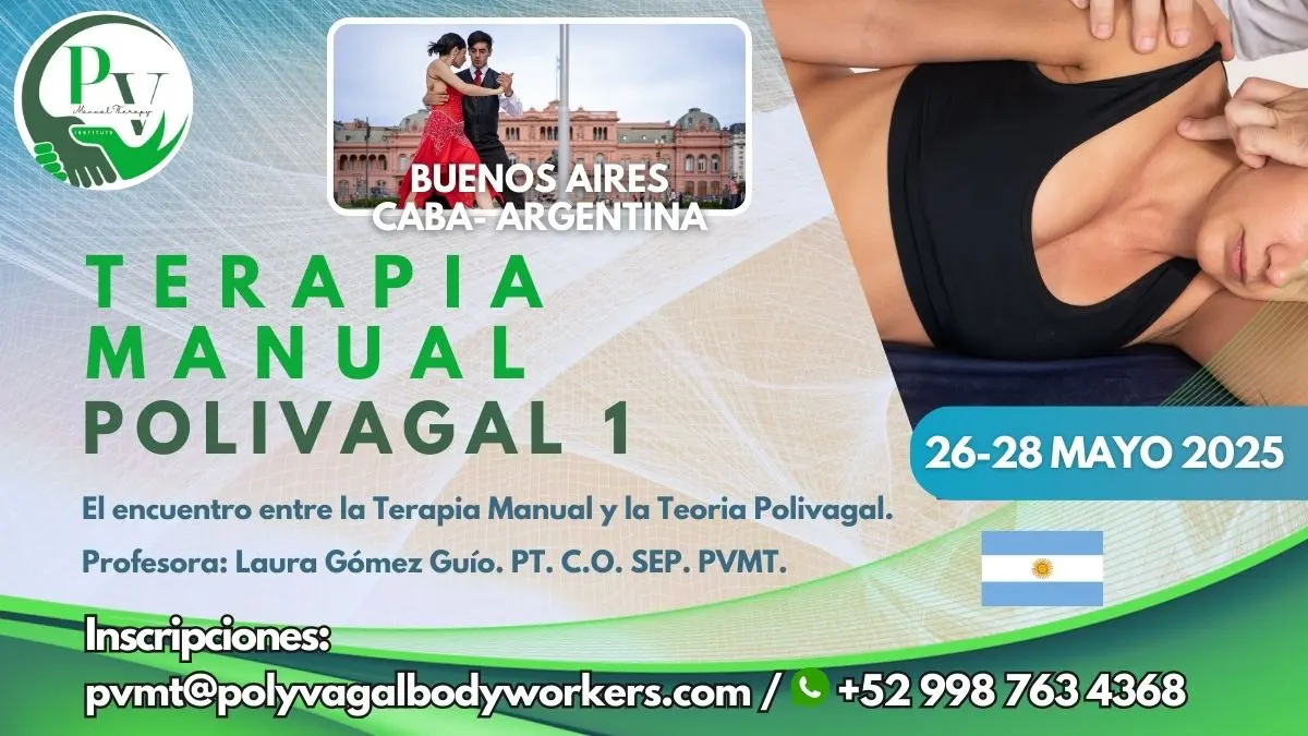 Cartel del curso Terapia Manual Polivagal Módulo 1 en CABA con información de fecha y lugar.